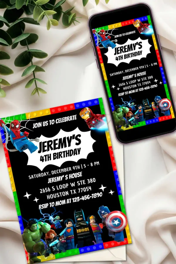Lego Marvel Super Heroes Birthday Invitation