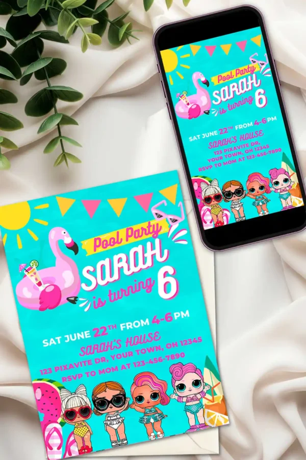 Lol Surprise Dolls Pool Party Birthday Invitation