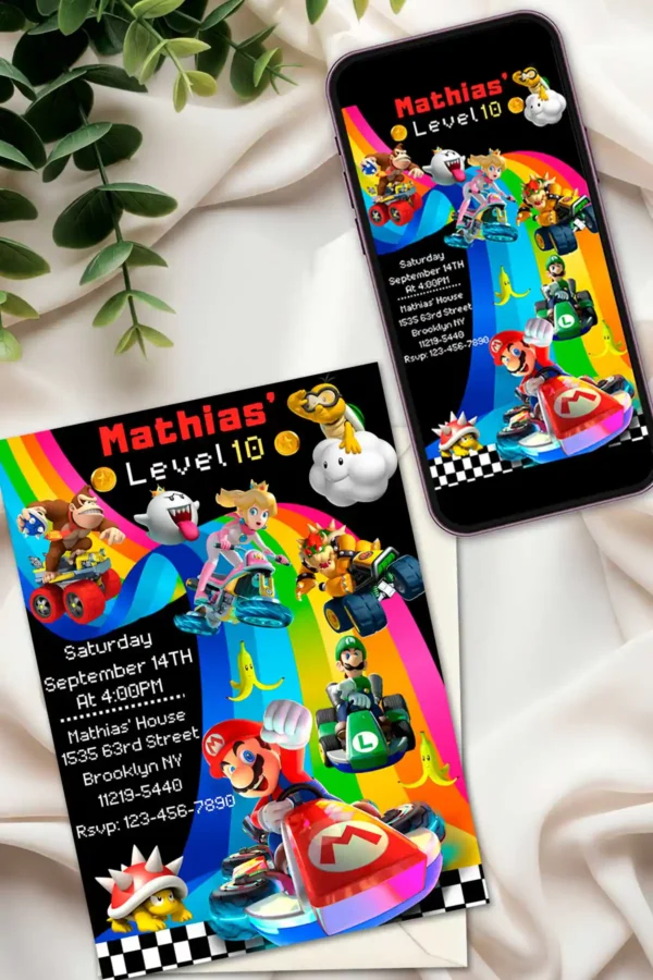 Mario Kart Birthday Invitation