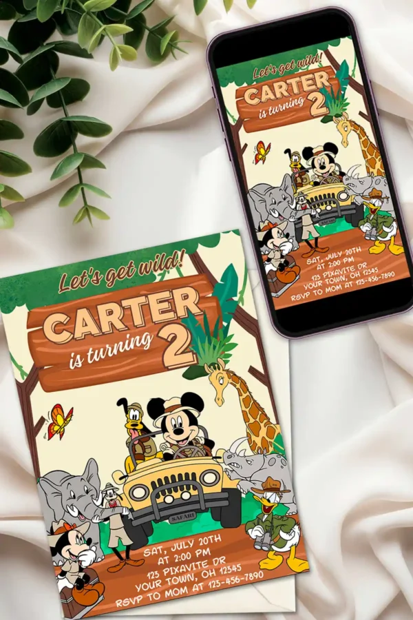 Mickey Mouse Safari Birthday Invitation