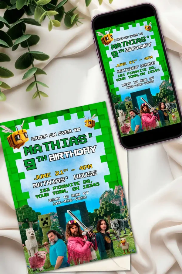 Minecraft Movie Birthday Invitation
