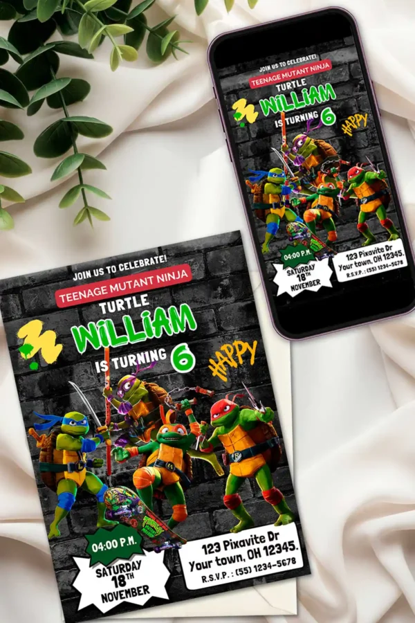 Teenage Mutant Ninja Turtles Mutant Mayhem Birthday Invitation