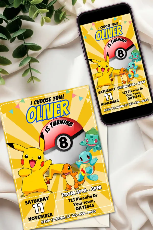 Pokemon Pikachu Birthday Invitation