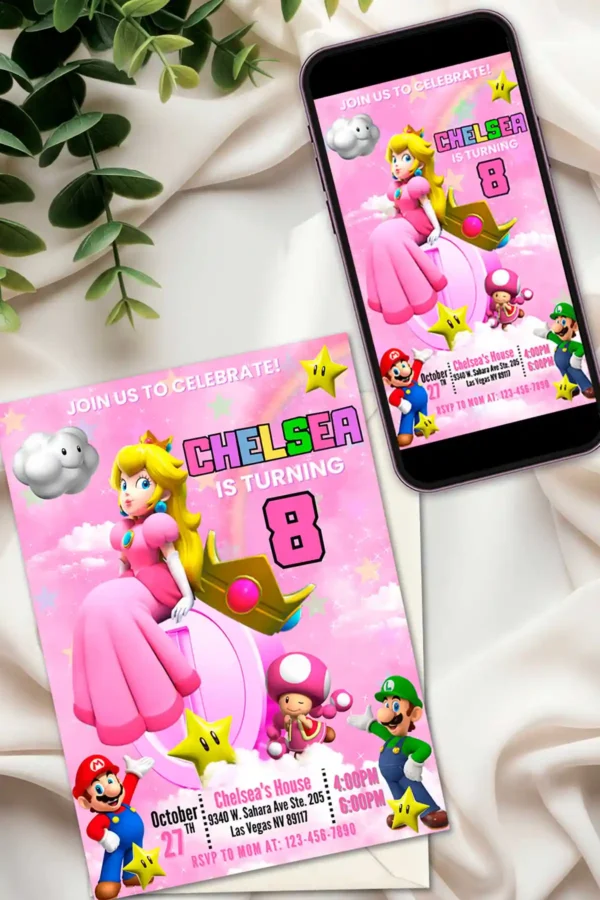 Princess Peach Birthday Invitation