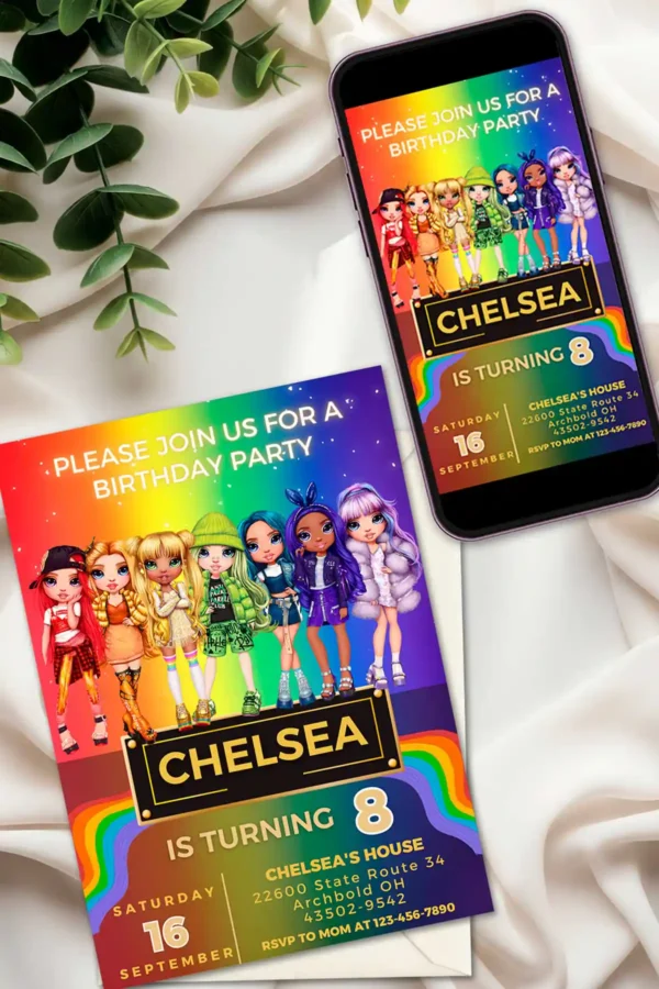 Rainbow High Birthday Invitation