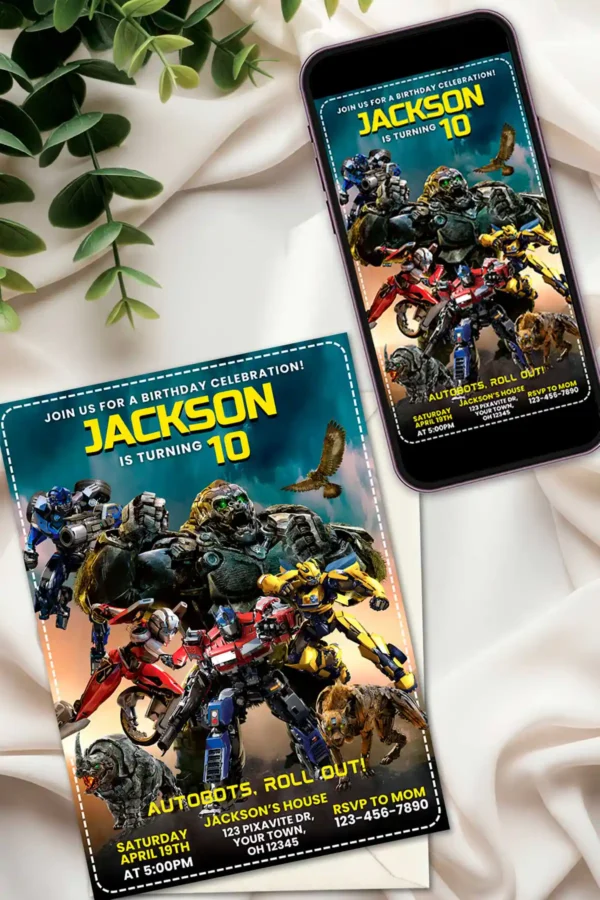 Transformers Rise of The Beasts Birthday Invitation