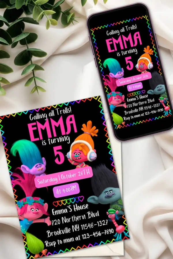 Trolls Birthday Invitation