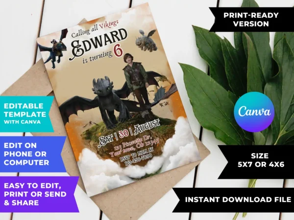 How to Train your Dragon 2025 Birthday Invitation