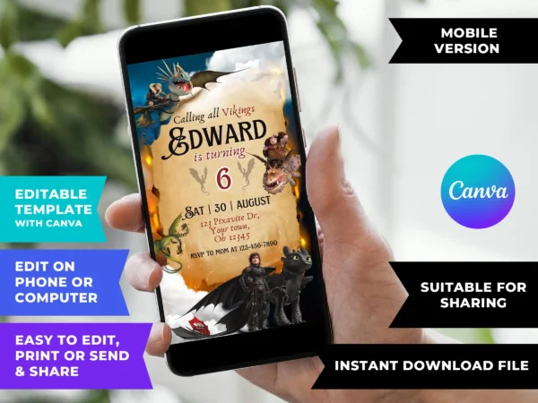 Editable How to Train your Dragon Birthday Invitation Template - Image 4