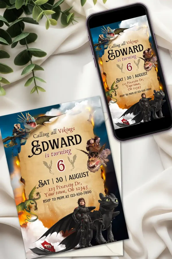 Editable How to Train your Dragon Birthday Invitation Template - Image 5