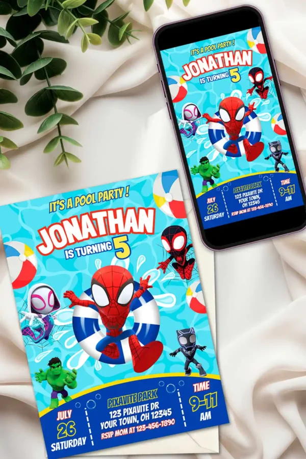 Spidey and His Amazing Friends Pool Party Invitation