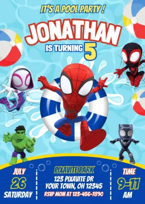 Spidey and His Amazing Friends Pool Party Invitation