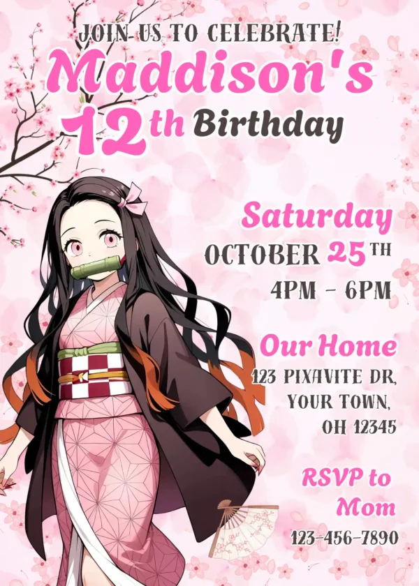 Demon Slayer Nezuko Birthday Invitation