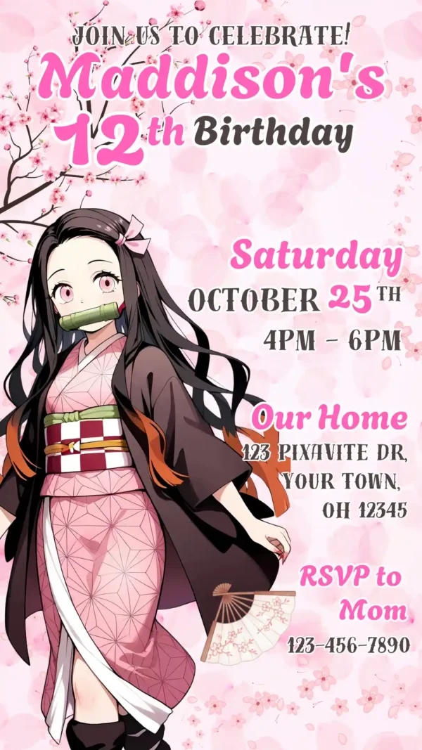 Demon Slayer Nezuko Birthday Invitation
