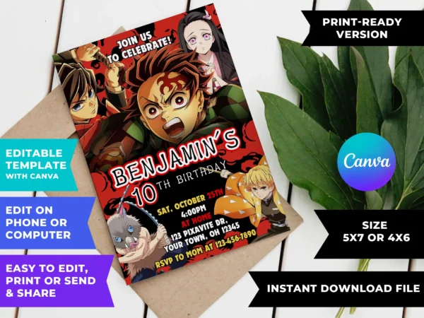 Demon Slayer Birthday Invitation