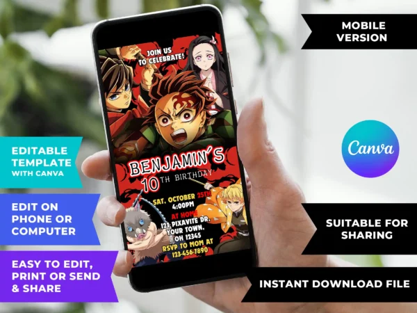 Demon Slayer Birthday Invitation