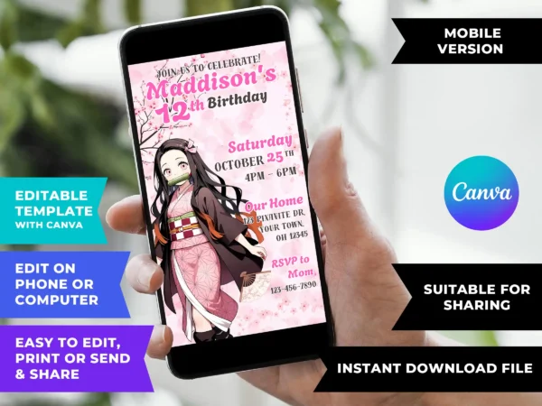 Demon Slayer Nezuko Birthday Invitation