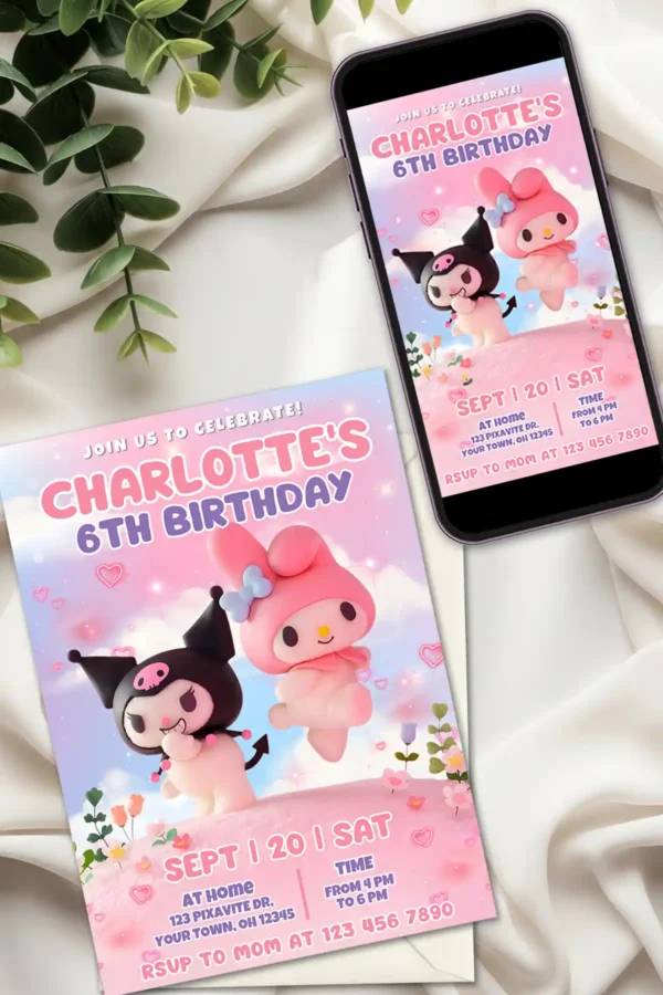 My Melody and Kuromi Birthday Invitation