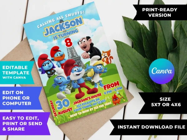 The Smurfs 2025 Birthday Invitation