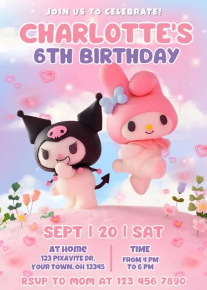 My Melody and Kuromi Birthday Invitation