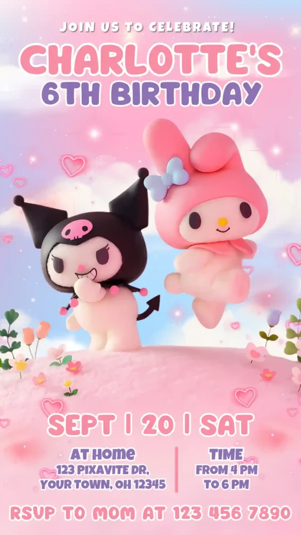 My Melody and Kuromi Birthday Invitation