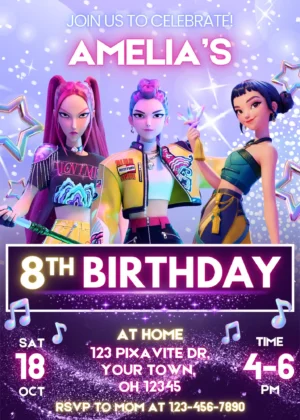 Kpop Demon Hunters Birthday Invitation