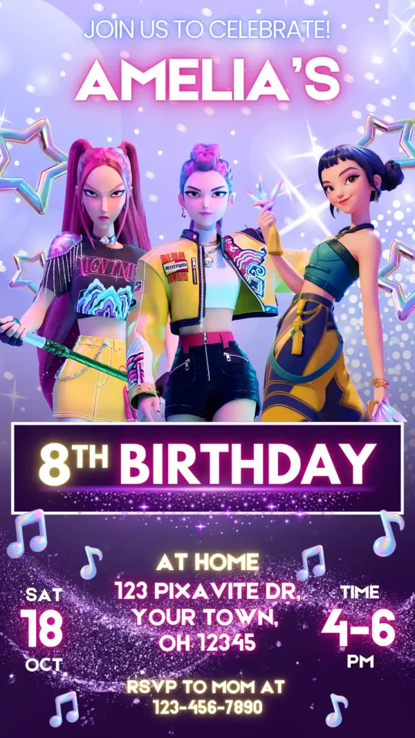 Kpop Demon Hunters Birthday Invitation