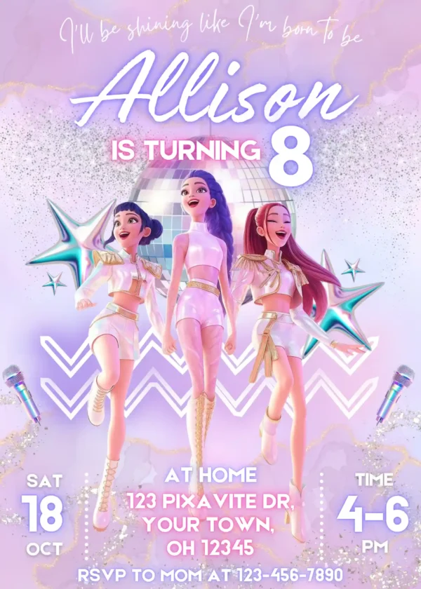 Huntrix Kpop Demon Hunters Birthday Invite
