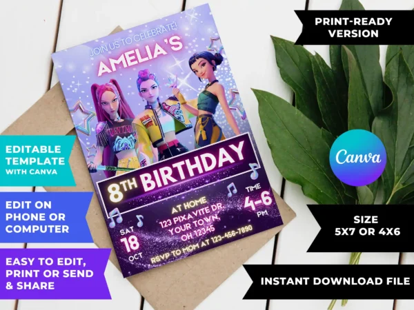 Kpop Demon Hunters Birthday Invitation