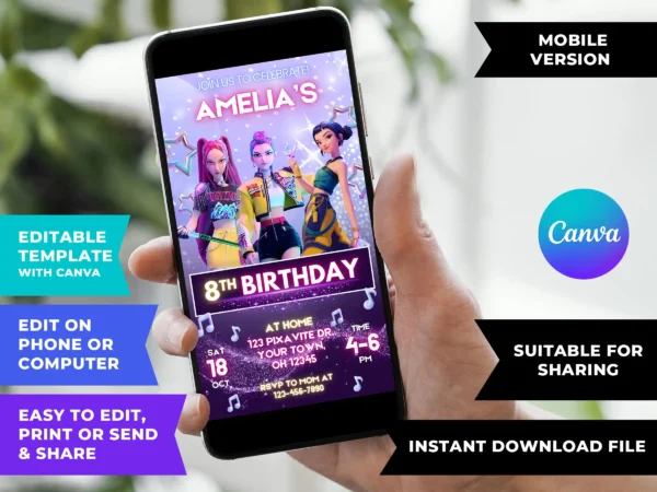 Kpop Demon Hunters Birthday Invitation