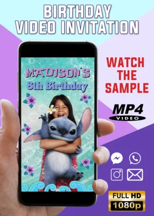 Lilo and Stitch 2025 Birthday Video Invitation Live Action Animated for girl