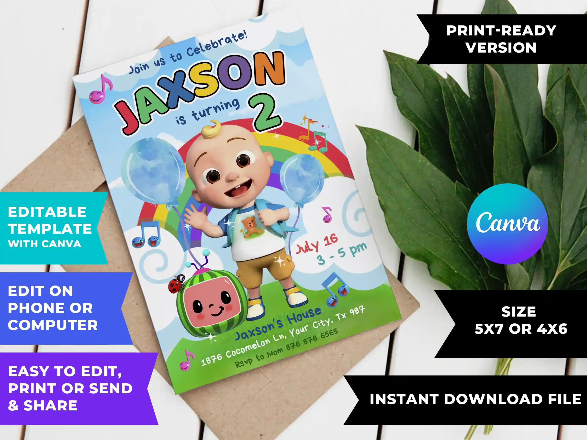 mockup cocomelon birthday invitation 1 1 Cocomelon Birthday Invitation