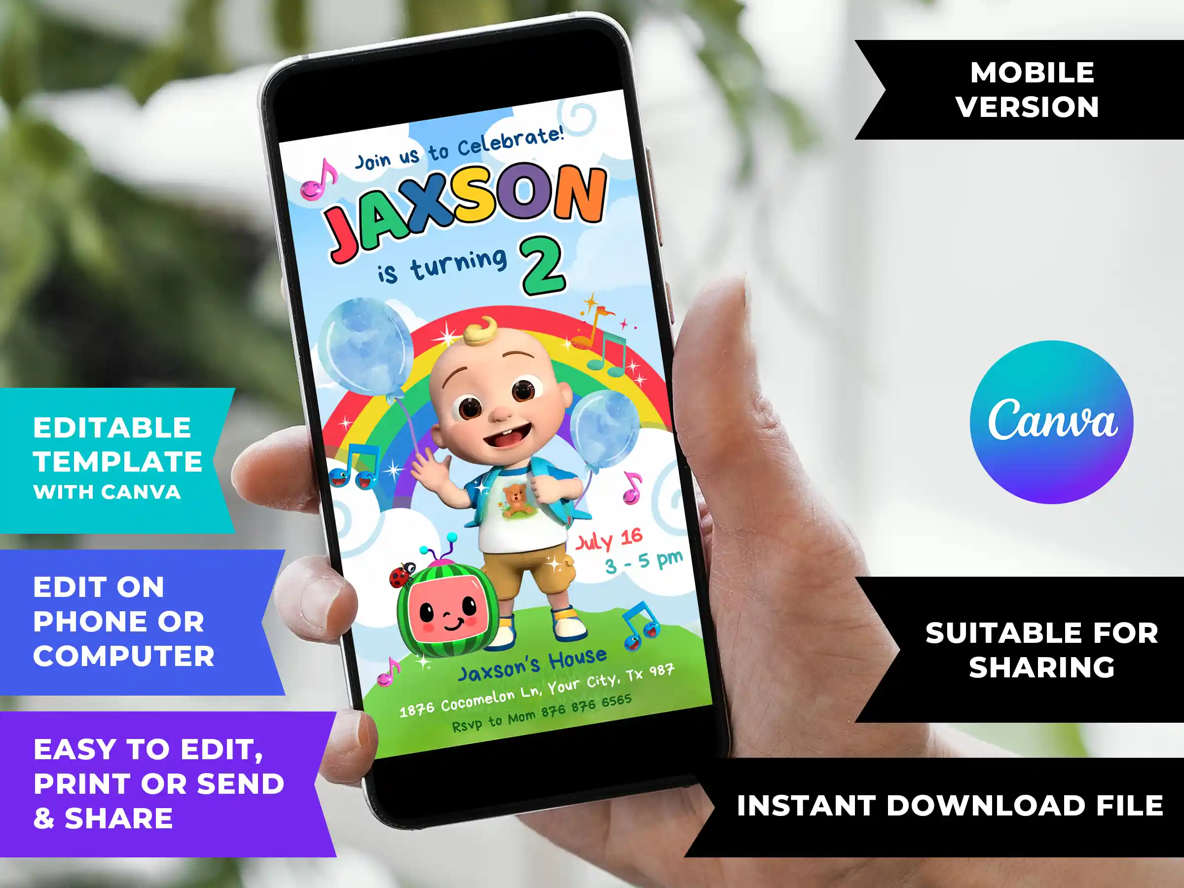 mockup cocomelon birthday invitation 1 2 Cocomelon Birthday Invitation