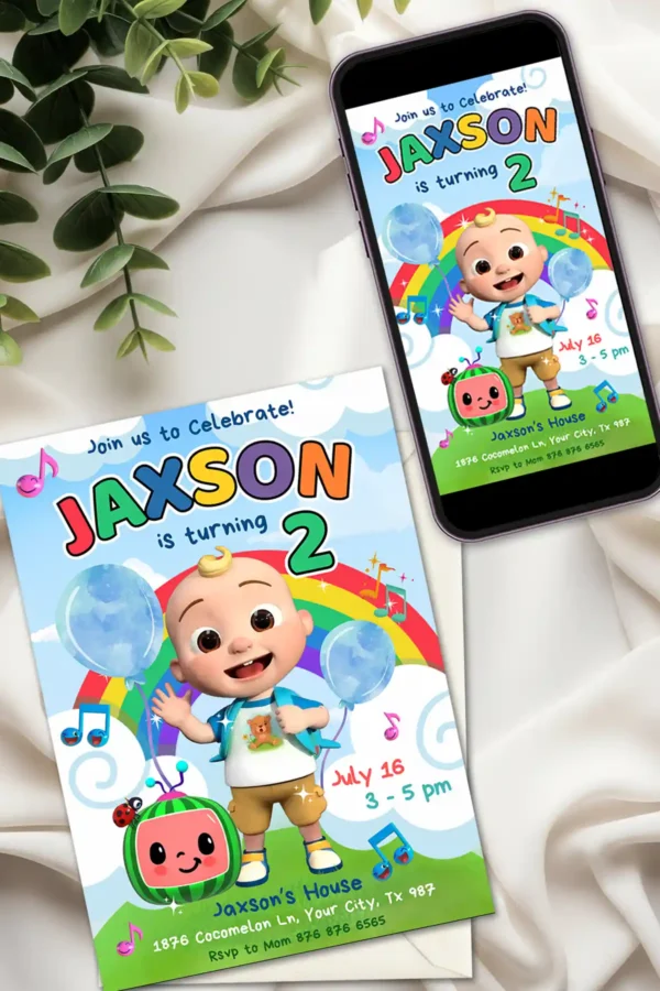 mockup cocomelon birthday invitation 1 3 Cocomelon Birthday Invitation