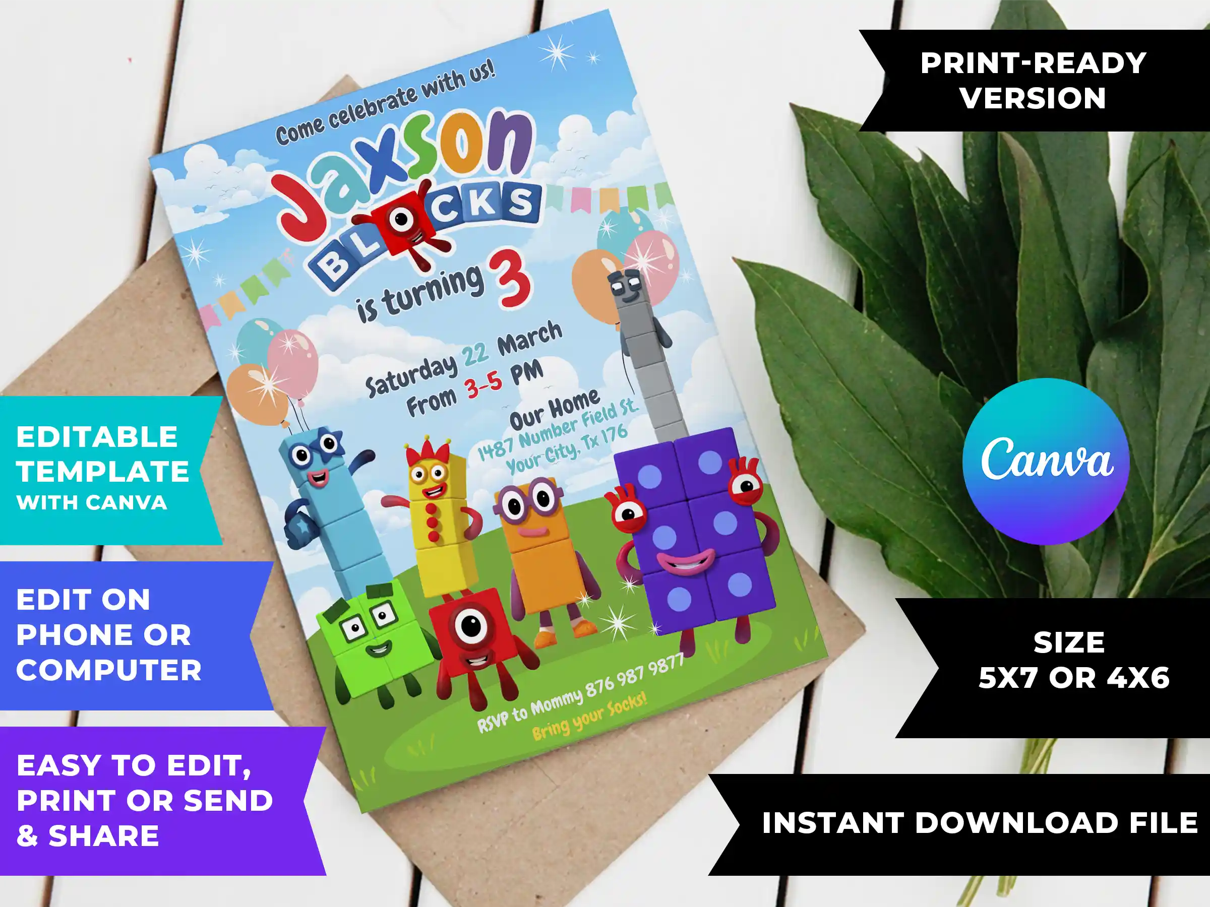 mockup numberblocks birthday invitation 1 1 Numberblocks Birthday Invitation