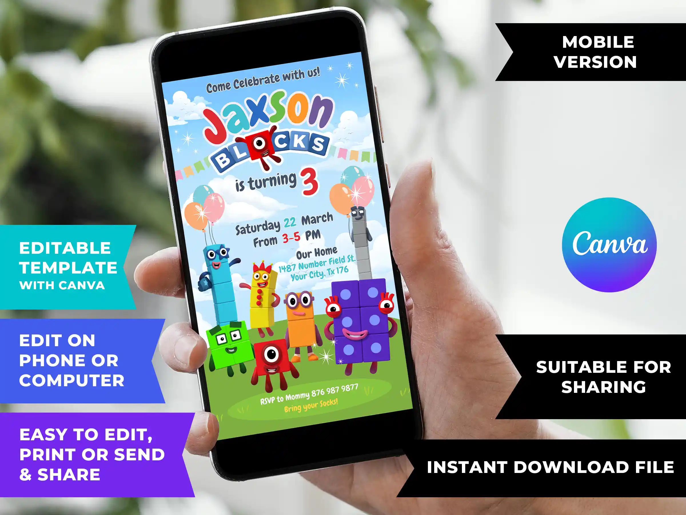 mockup numberblocks birthday invitation 1 2 Numberblocks Birthday Invitation