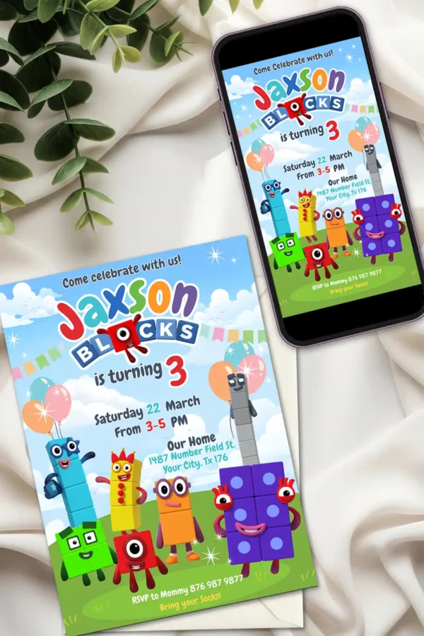 mockup numberblocks birthday invitation 1 3 Numberblocks Birthday Invitation