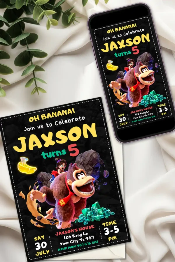 Donkey Kong Bananza Birthday Invitation