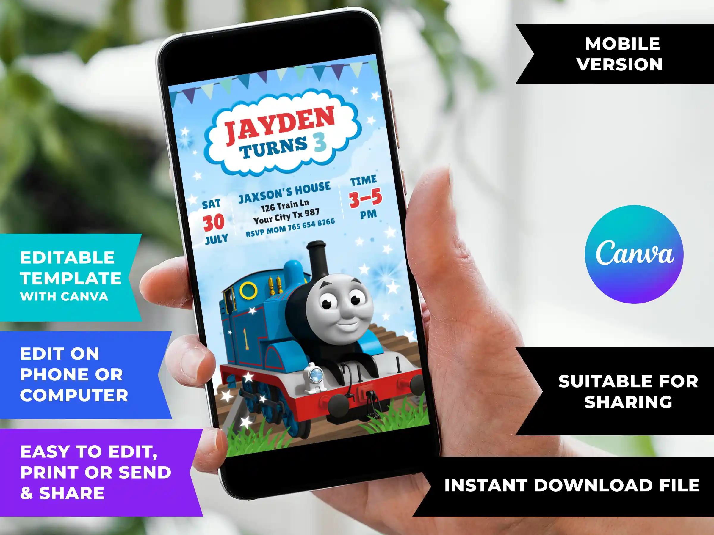 mockup thomas and friends birthday invitation 1 2 Thomas and Friends Birthday Invitation