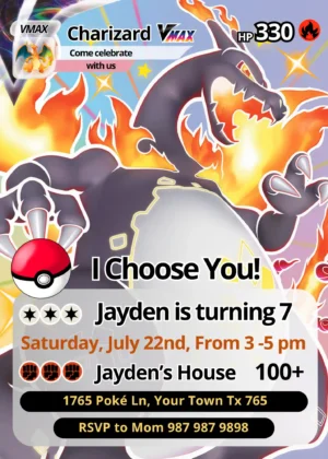 Charizard Pokemon Card Birthday Invitation