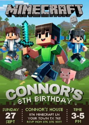 Minecraft Birthday Invitation Template - Editable in Canva