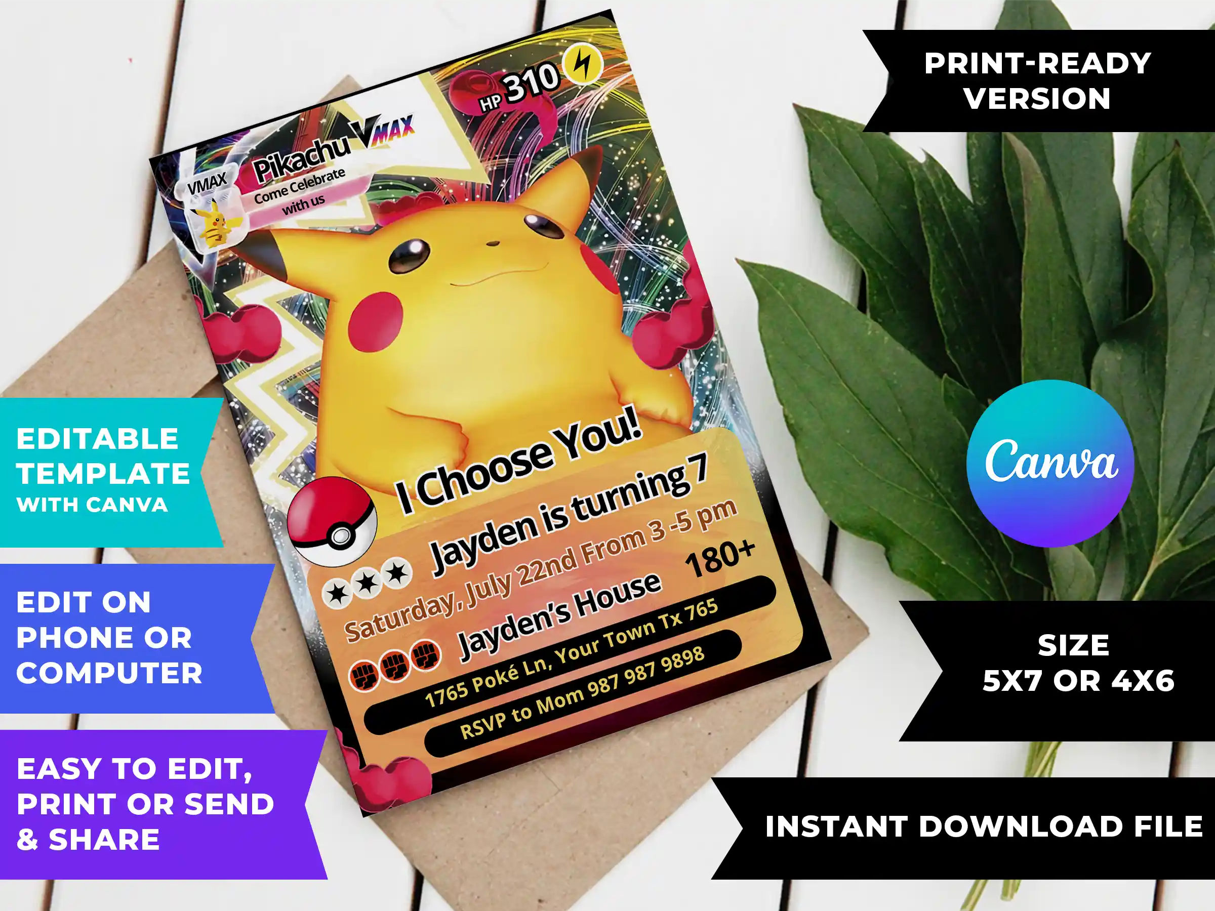 mockup pikachu pokemon card birthday invitation 2 1 Pikachu Pokemon Card Birthday Invitation