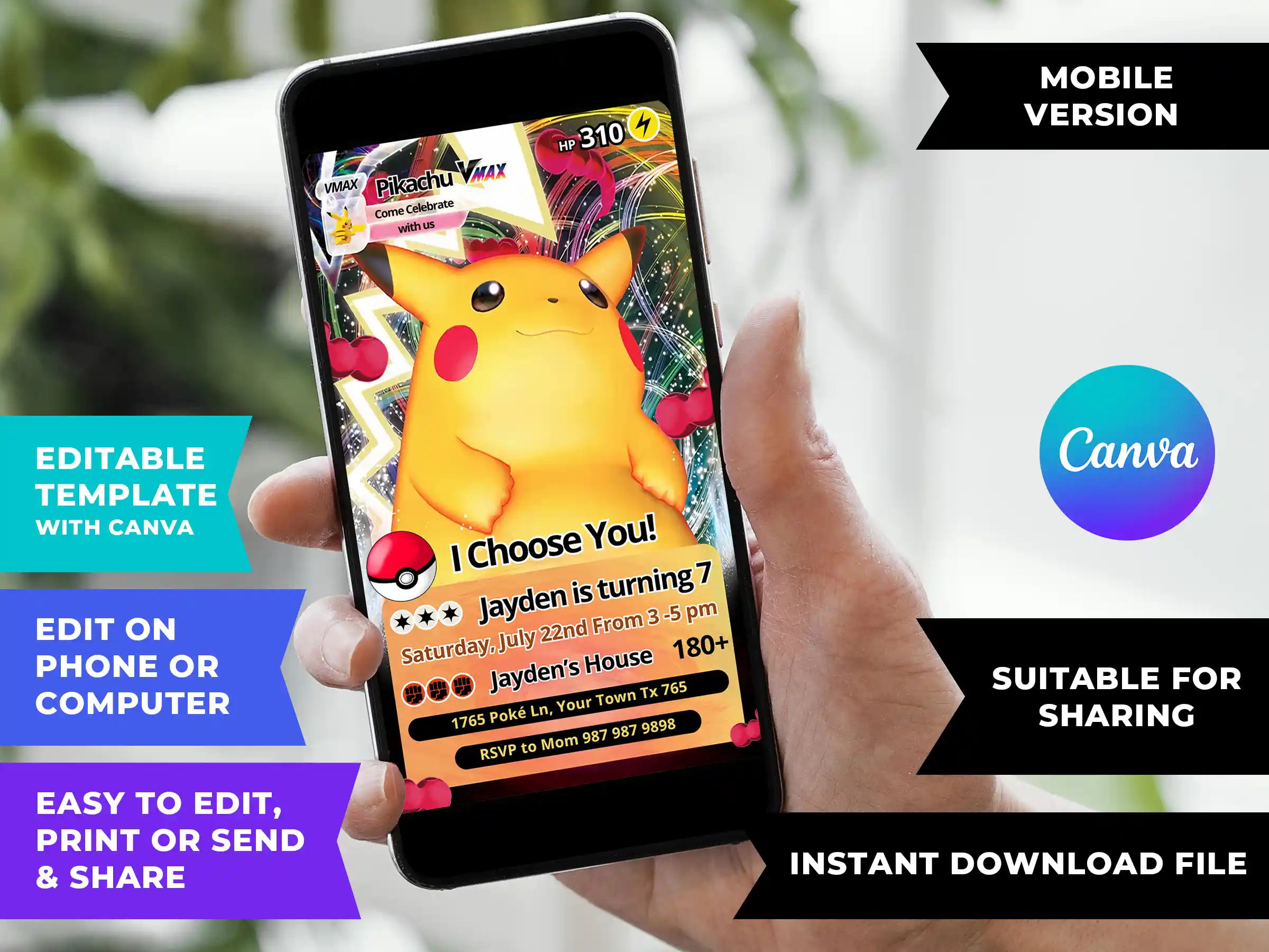mockup pikachu pokemon card birthday invitation 2 2 Pikachu Pokemon Card Birthday Invitation