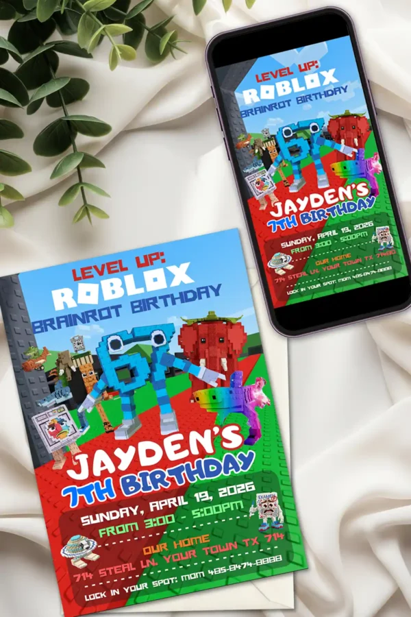 Roblox Steal a Brainrot Birthday Invitation