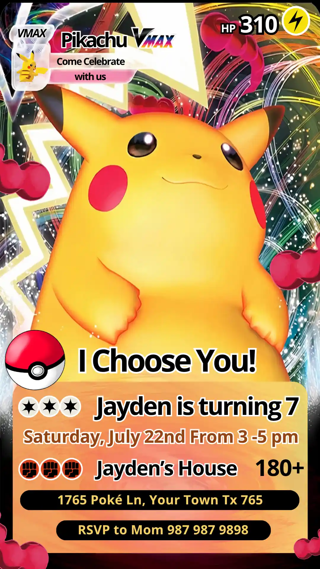pikachu pokemon card birthday invitation mobile Pikachu Pokemon Card Birthday Invitation